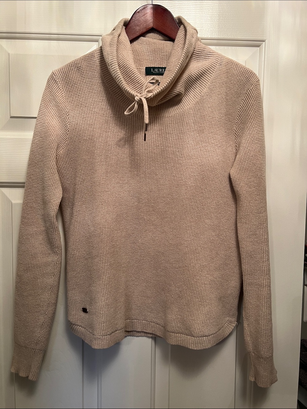 Lauren Ralph Lauren Tan/Cream Funnel Neck Waffle-Knit Sweater